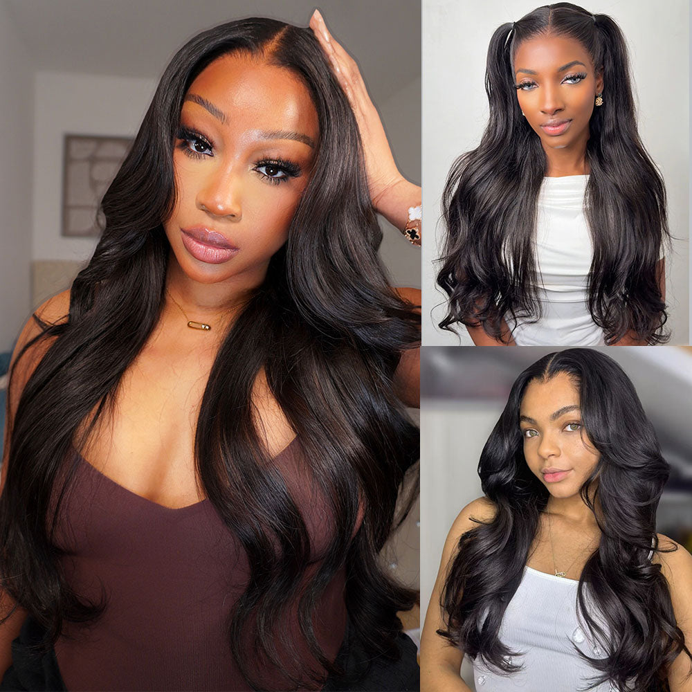 Megalook 13x6 Three-Go™ Glueless Body Wave Wig With Drawstring Natural Black 100% Human Hair Wig