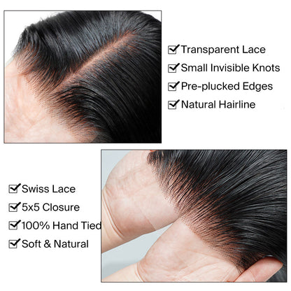 Megalook 12A Grade Loose Wave 3/4 Bundles With 5x5 Closure Swiss Lace Brazilian Human Hair Extensions