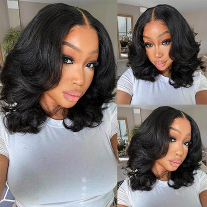 Megalook 6x5 Invisible Knots Short Body Wave Bob Wigs With Pre-Cut Lace Natural Hairline