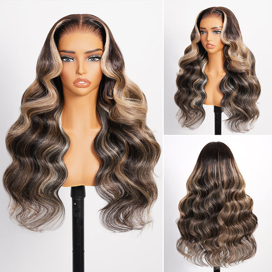 Megalook 13x6 Three-Go™ Ombre Platinum Blonde Balayage Highlights Glueless Wigs Body Wave With Drawstring 100% Human Hair Wig