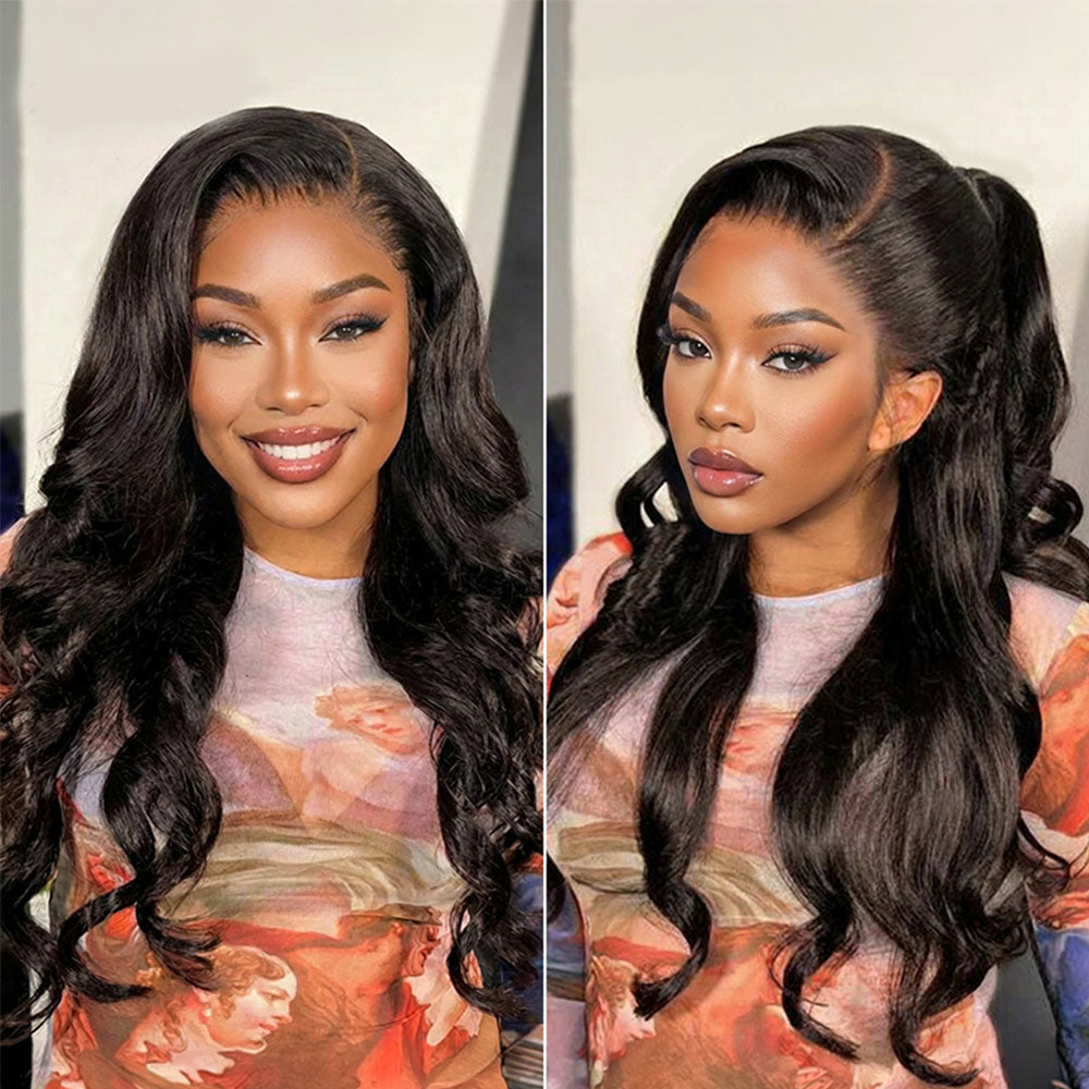 Megalook 13x6 Three-Go™ Glueless Body Wave Wig With Drawstring Natural Black 100% Human Hair Wig