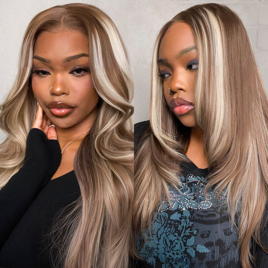 Megalook 13x6 Three-Go™ Light Brown With Blonde Highlights Body Wave Wigs Pre-cut Lace Beginner Friendly