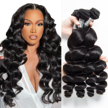 Megalook 12A Grade Loose Wave 3/4 Bundles With 5x5 Closure Swiss Lace Brazilian Human Hair Extensions