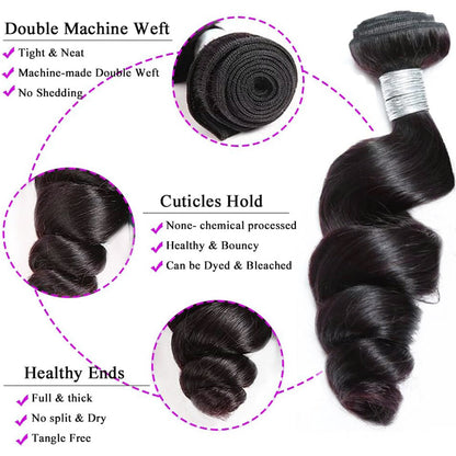 Megalook 12A Grade Loose Wave 3/4 Bundles With 5x5 Closure Swiss Lace Brazilian Human Hair Extensions