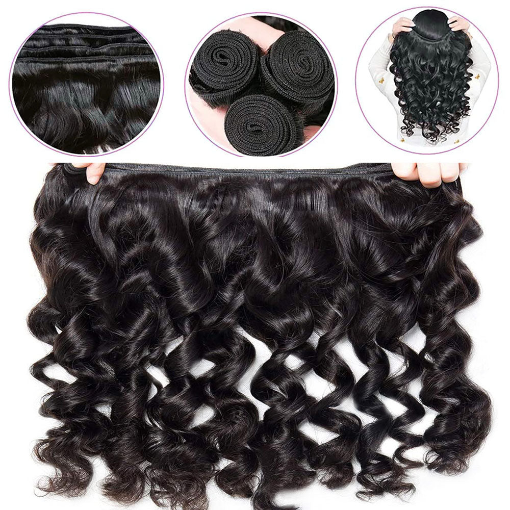 Megalook 12A Grade Loose Wave 3/4 Bundles With 5x5 Closure Swiss Lace Brazilian Human Hair Extensions