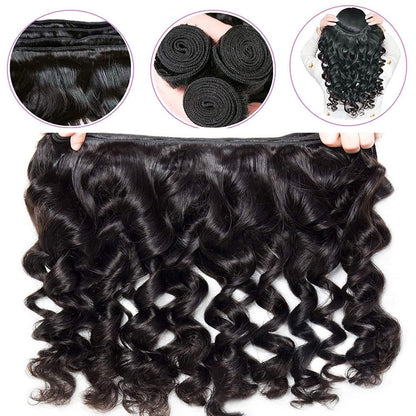 Megalook 12A Grade Loose Wave 3/4 Bundles With 5x5 Closure Swiss Lace Brazilian Human Hair Extensions