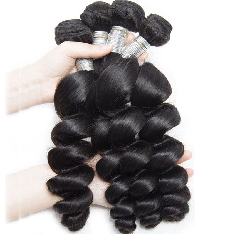 Megalook 12A Grade Loose Wave 3/4 Bundles With 5x5 Closure Swiss Lace Brazilian Human Hair Extensions