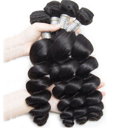 Megalook 12A Grade Loose Wave 3/4 Bundles With 5x5 Closure Swiss Lace Brazilian Human Hair Extensions