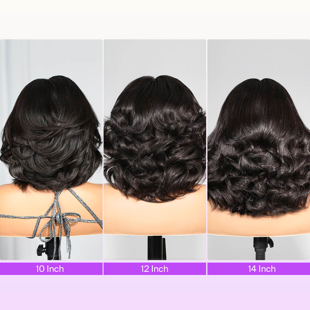 Megalook 6x5 Invisible Knots Short Body Wave Bob Wigs With Pre-Cut Lace Natural Hairline