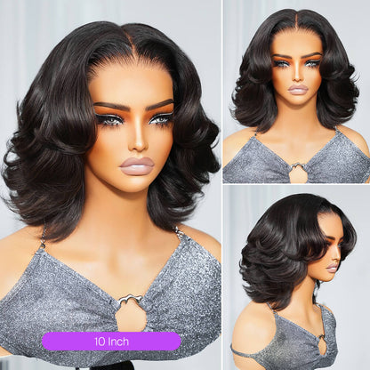 Megalook 6x5 Invisible Knots Short Body Wave Bob Wigs With Pre-Cut Lace Natural Hairline