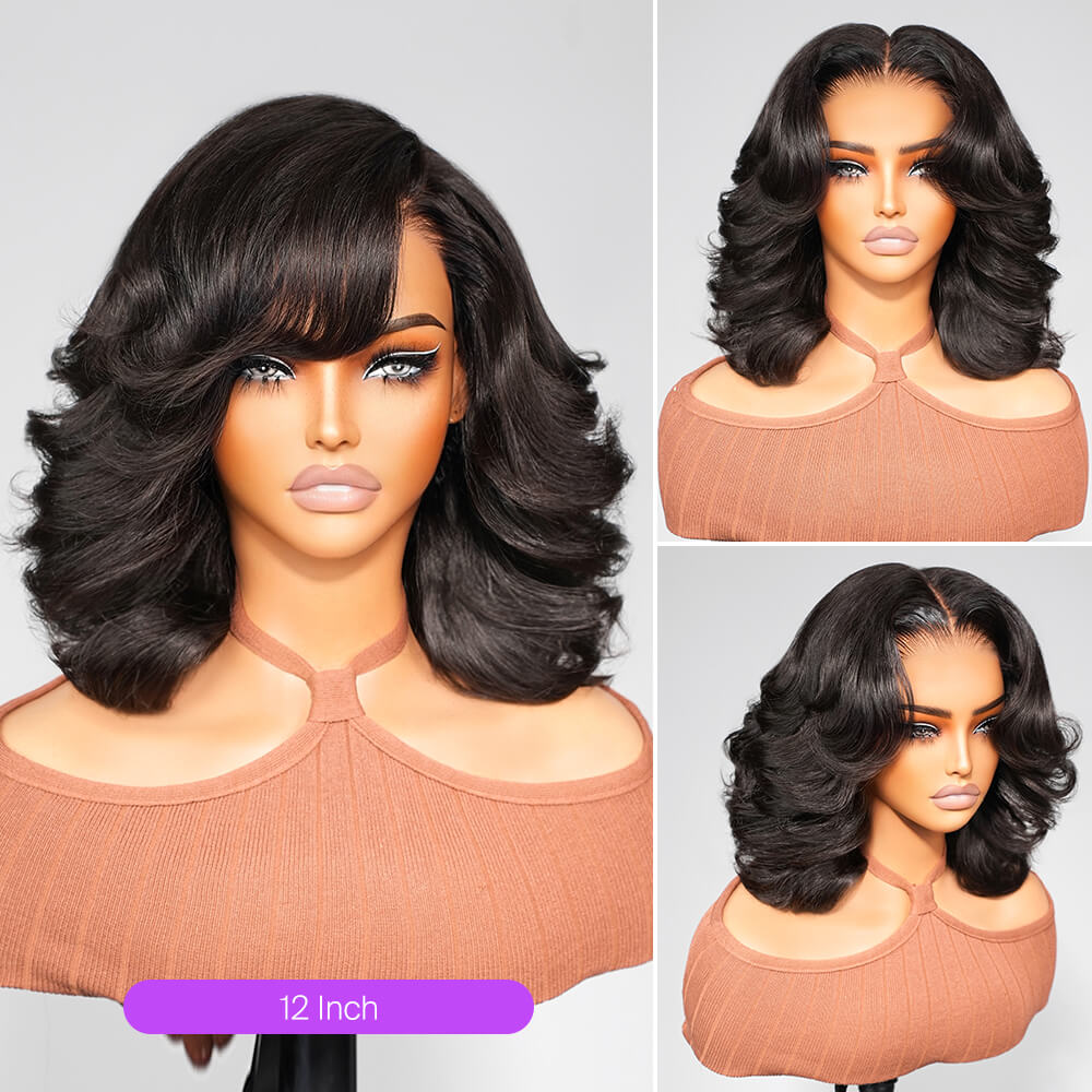 Megalook 6x5 Invisible Knots Short Body Wave Bob Wigs With Pre-Cut Lace Natural Hairline