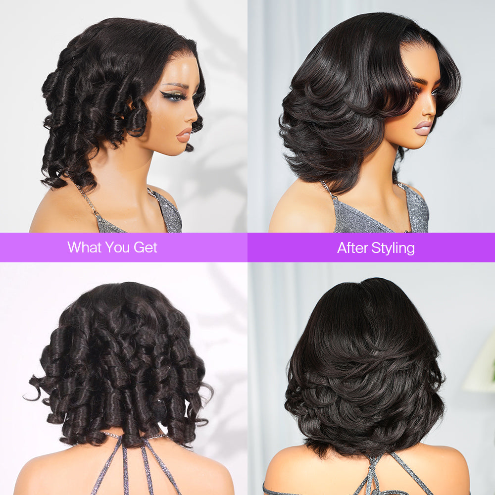 Megalook 6x5 Invisible Knots Short Body Wave Bob Wigs With Pre-Cut Lace Natural Hairline