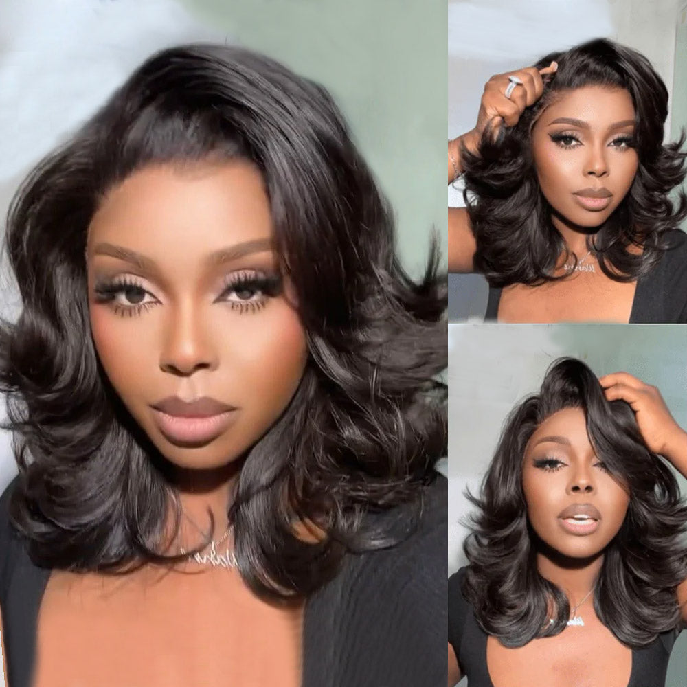 Megalook 6x5 Invisible Knots Short Body Wave Bob Wigs With Pre-Cut Lace Natural Hairline